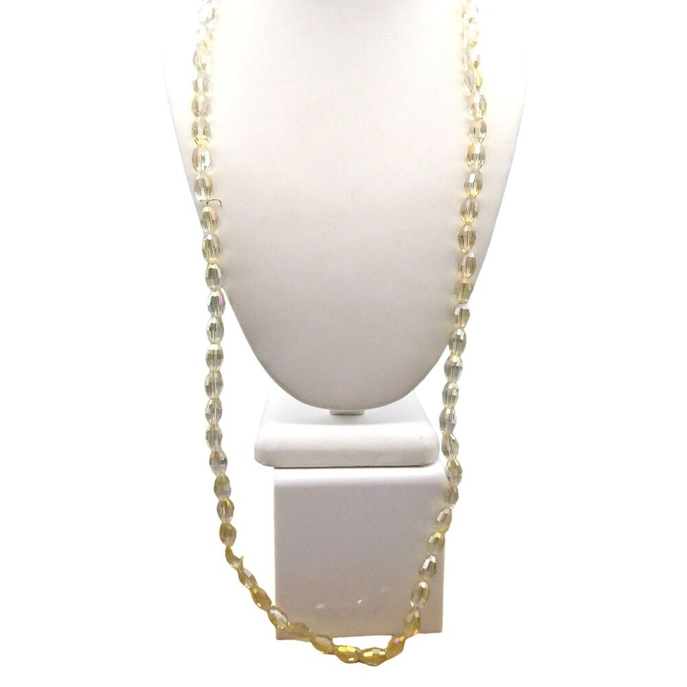 Fabulous AB Crystals Beaded Infinity Necklace, Beige Faceted Glass Beads